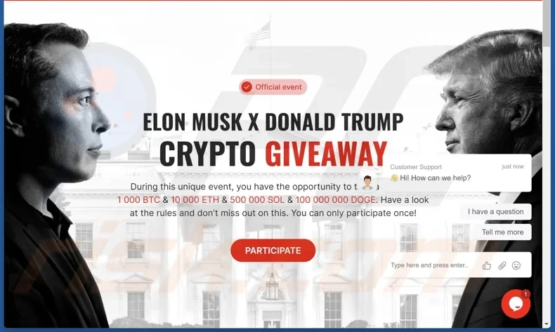 elon musk x donald trump crypto giveaway scam main